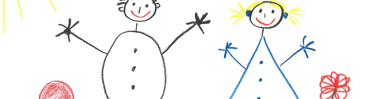 Zeichnung von Kindern, Mann und Frau