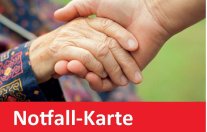 haltende Hände und "Notfall-Karte"-Aufschrift